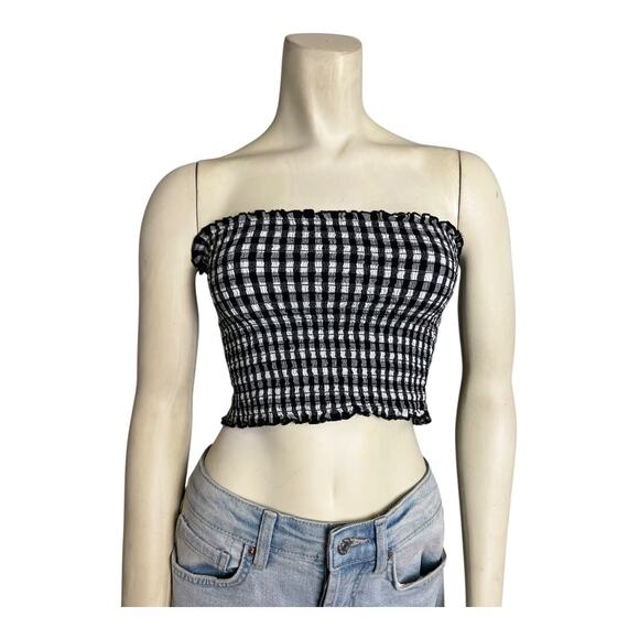 John Galt Strapless Gingham Festival Top Shirt Blouse Summer Beach Crop y2k Boho - Picture 1 of 6